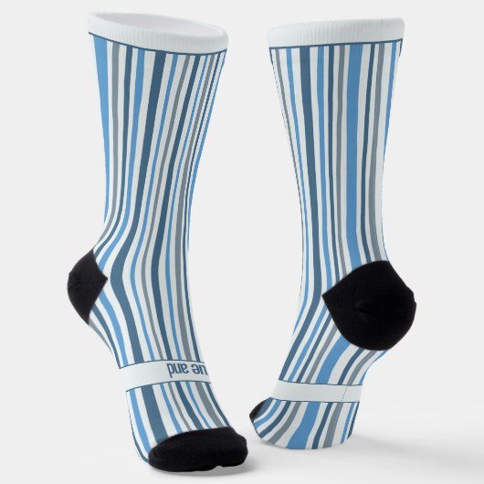 Blue and White, Wobbly Stripes Sokken (Gebogen)