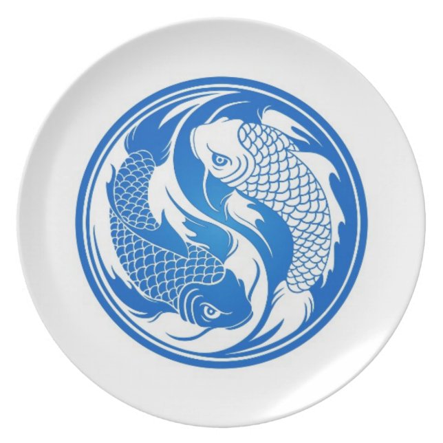Blue and White Yin Yang Koi Fish Bord (Voorkant)