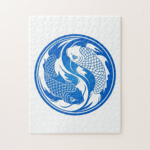 Blue and White Yin Yang Koi Fish Legpuzzel