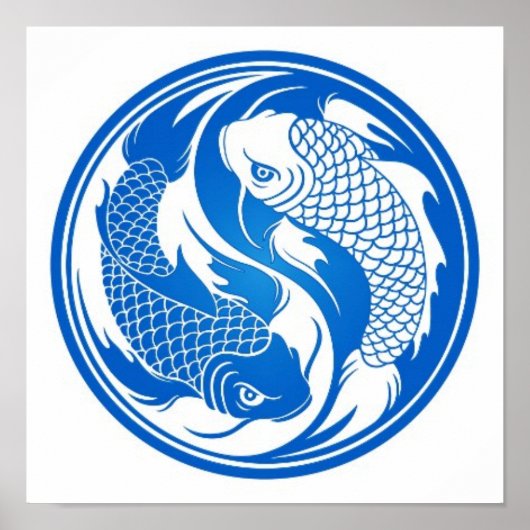 Blue and White Yin Yang Koi Fish Poster (Voorkant)