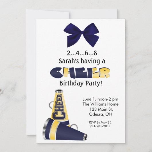 Blue and Yellow Cheer Birthday Invitation Kaart (Voorkant)