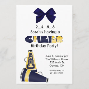 Blue and Yellow Cheer Birthday Invitation Kaart