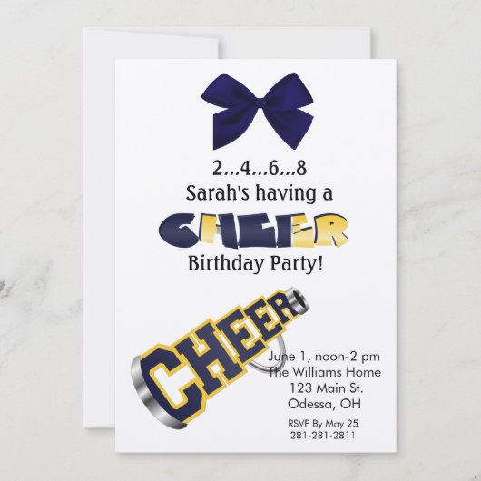 Blue and Yellow Cheer Megaphone Invitation Kaart (Voorkant)