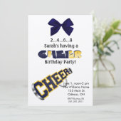 Blue and Yellow Cheer Megaphone Invitation Kaart (Staand voorkant)