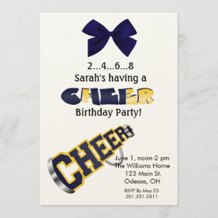 Blue and Yellow Cheer Megaphone Invitation Kaart