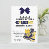 Blue and Yellow Cheerleading Birthday Invitation Kaart (Staand voorkant)