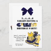 Blue and Yellow Cheerleading Birthday Invitation Kaart (Voorkant / Achterkant)