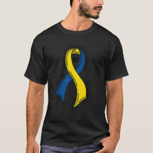Blue and Yellow Down Syndrome Awareness Ribbon Han T-shirt