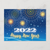 Blue and Yellow Fireworks Happy New Year 2022 Briefkaart (Voorkant)