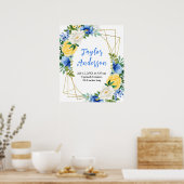 Blue and Yellow Floral Baby Birth Stats Poster (Keuken)