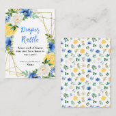 Blue and Yellow Floral Baby Shower Diaper Raffle Informatiekaartje (Voorkant / Achterkant)