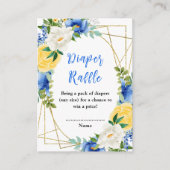 Blue and Yellow Floral Baby Shower Diaper Raffle Informatiekaartje (Voorkant)