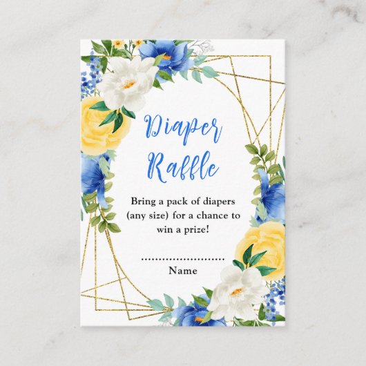 Blue and Yellow Floral Baby Shower Diaper Raffle Informatiekaartje (Voorkant)