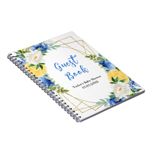 Blue and Yellow Floral Baby Shower Guest Book Notitieboek (Rechterzijde)