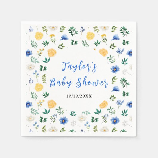 Blue and Yellow Floral Baby Shower Servet (Voorkant)