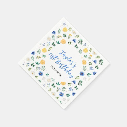Blue and Yellow Floral Birthday Servet (Hoek)
