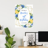 Blue and Yellow Floral Birthday Welcome Poster (Thuiskantoor)