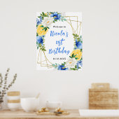 Blue and Yellow Floral Birthday Welcome Poster (Keuken)