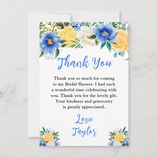 Blue and Yellow Floral Bridal Shower Bedankkaart (Voorkant)