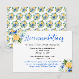 Blue and Yellow Floral Wedding Accommodations Informatiekaartje