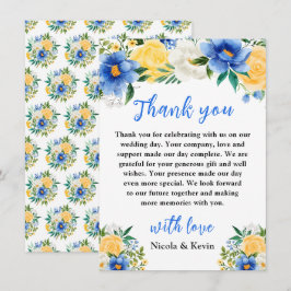 Blue and Yellow Floral Wedding Bedankkaart