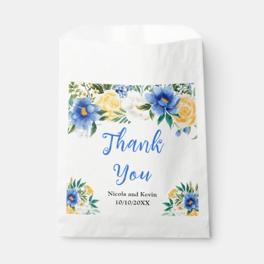 Blue and Yellow Floral Wedding Bedankzakje (Voorkant)