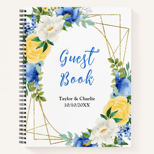 Blue and Yellow Floral Wedding Guest Book Notitieboek (Voorkant)