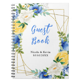 Blue and Yellow Floral Wedding Guest Book Notitieboek