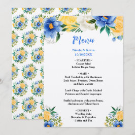 Blue and Yellow Floral Wedding Menu