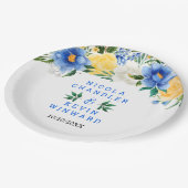 Blue and Yellow Floral Wedding Papieren Bordje (Gekanteld)