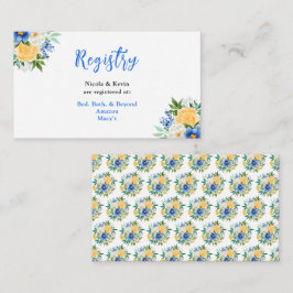 Blue and Yellow Floral Wedding Registry Informatiekaartje