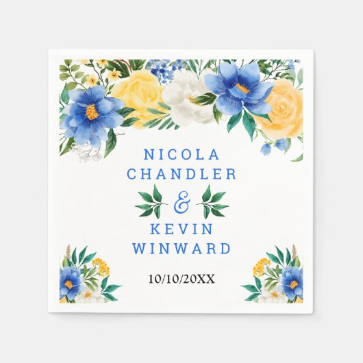 Blue and Yellow Floral Wedding Servet (Voorkant)