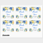 Blue and Yellow Floral Wedding Thank You Vierkante Sticker (Vel)