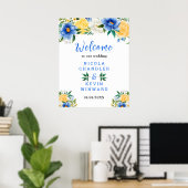 Blue and Yellow Floral Wedding Welcome Sign Poster (Thuiskantoor)