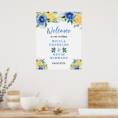 Blue and Yellow Floral Wedding Welcome Sign Poster (Keuken)
