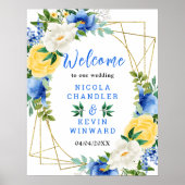 Blue and Yellow Floral Wedding Welcome Sign Poster (Voorkant)