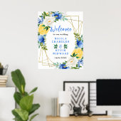 Blue and Yellow Floral Wedding Welcome Sign Poster (Thuiskantoor)