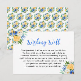 Blue and Yellow Floral Wedding Wishing Well Informatiekaartje