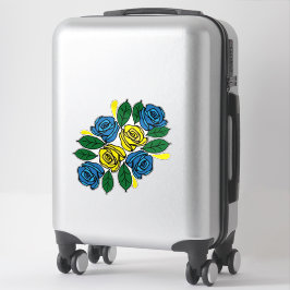 Blue and Yellow Flowers Folk Art Narrowboat Sticker