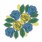 Blue and Yellow Flowers Folk Art Narrowboat Sticker (Voorkant)