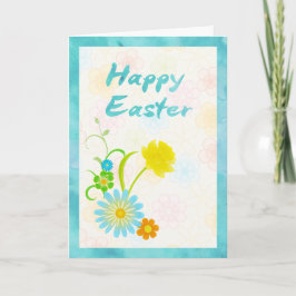 Blue and Yellow Flowers Happy Easter Kaart