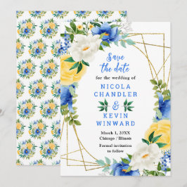 Blue and Yellow Flowers Wedding Save The Date