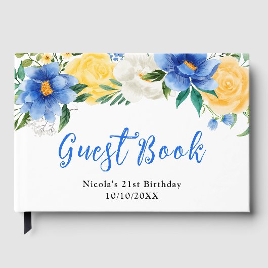 Blue and Yellow Flowers with Foliage Birthday Gastenboek (Voorkant)