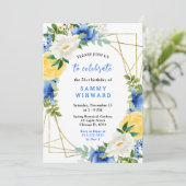 Blue and Yellow Flowers with Foliage Birthday Kaart (Staand voorkant)
