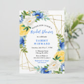 Blue and Yellow Flowers with Foliage Bridal Shower Kaart (Staand voorkant)