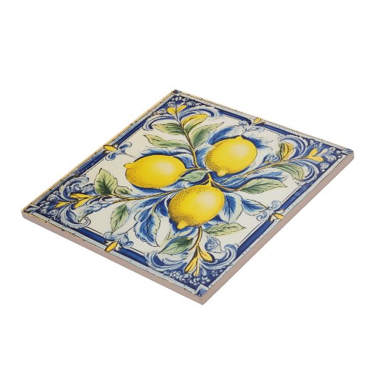 Blue and Yellow Lemon Decorative Tile Tegeltje (Zijkant)