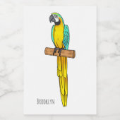 Blue-and-yellow macaw bird cartoon illustration voedselcontainer etiket (Enkel label)