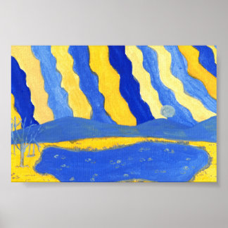 Blue and Yellow Minimalistic Landscape Print