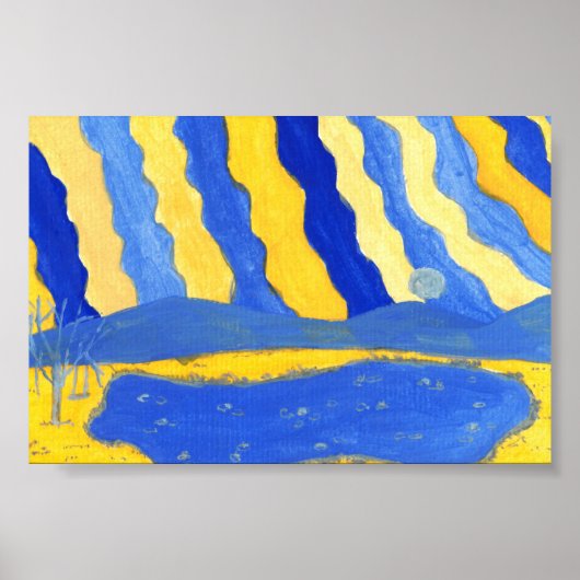 Blue and Yellow Minimalistic Landscape Print (Voorkant)