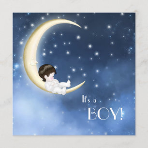 Blue and Yellow Moon Baby Boy Shower Kaart
